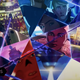 Various scenes from throughout the multiverse, shown as different facets on a cracking prism.